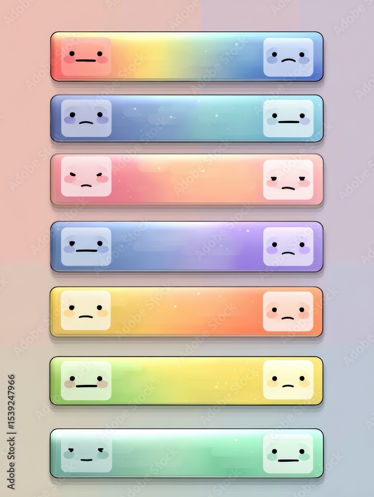 Poster Mood Tracker Bar Featuring Gradient Faces and Labels for Emotional Evaluation and Awareness
