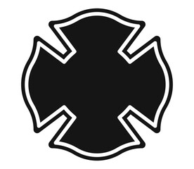 Black and white Maltese cross icon symbolizing firefighter profession. Clipart image isolated on background.