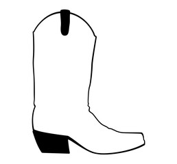 Black and white cowboy boot icon illustration. Clipart image isolated on background.