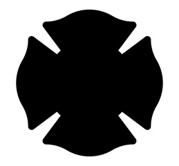 Black firefighter maltese cross silhouette with fire helmet and axes icon. Clipart image isolated on background.