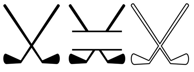 Set of crossed golf clubs icons in various designs. Clipart image isolated on background.