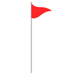 Red golf flag on white pole isolated on white background. Clipart image isolated on background.