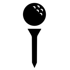 Golf ball on tee silhouette icon black and white design. Clipart image isolated on background.
