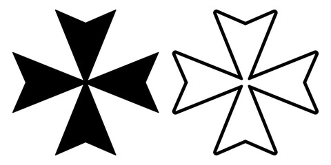 Black and white Maltese cross icons in vector format. Clipart image isolated on background.