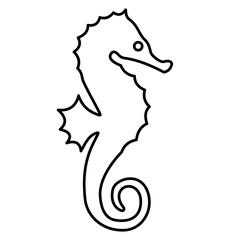Simple line drawing of seahorse icon. Clipart image isolated on background.