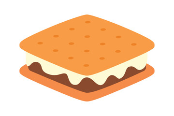 Vector illustration of smore sandwich with chocolate and marshmallow between two cookies. Clipart image isolated on background.