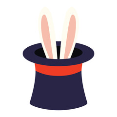 Magic hat with bunny ears icon red band vector illustration. Clipart image isolated on background.