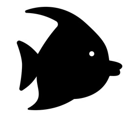 Black tropical fish silhouette icon on white background. Clipart image isolated on background.