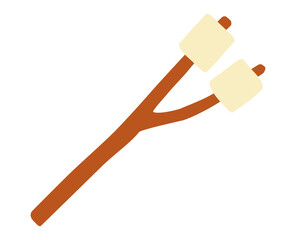 Marshmallow stick icon with two white marshmallows ready for roasting. Clipart image isolated on background.