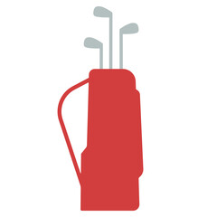 Red golf bag with clubs icon on white background. Clipart image isolated on background.