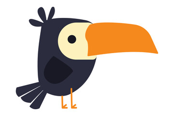 Colorful cartoon toucan with large orange beak standing on two feet. Clipart image isolated on background.