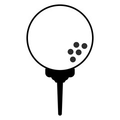 Golf ball on tee icon in black and white vector illustration. Clipart image isolated on background.