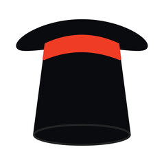 Black magician hat with red band vector illustration. Clipart image isolated on background.