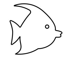 Simple black outline of tropical fish profile on white background. Clipart image isolated on background.