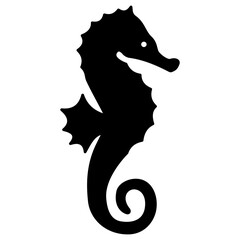 Black seahorse silhouette icon on white background. Clipart image isolated on background.