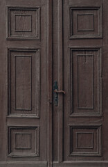 Weathered Paneled Wooden Door with Vintage Handle