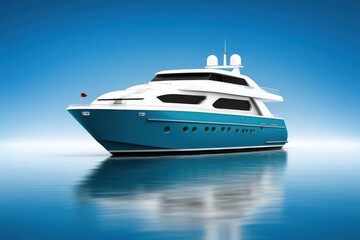 Naklejka premium Luxurious yacht cruising through tranquil waters with vibrant blue sky reflecting on the calm ocean surface showcasing elegance adventure and the essence of nautical lifestyle