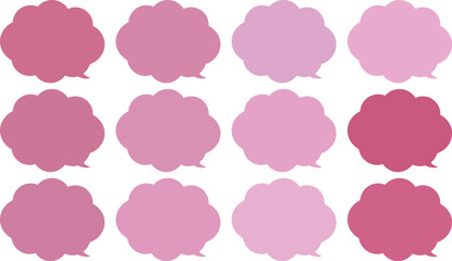 All the bubbles have a distinctive, rounded, cloud-like, or scalloped edge design. This vector image features twelve speech bubbles.