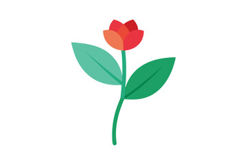 Elegant Tulip Illustration Simple Floral Design with Red Petals and Green Leaves