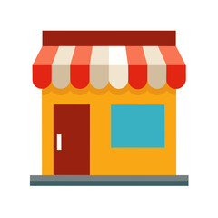Flat Grocery Store Front with Awning Vector Element