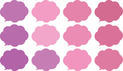 All the bubbles have a distinctive, rounded, cloud-like, or scalloped edge design. This vector image features twelve speech bubbles.