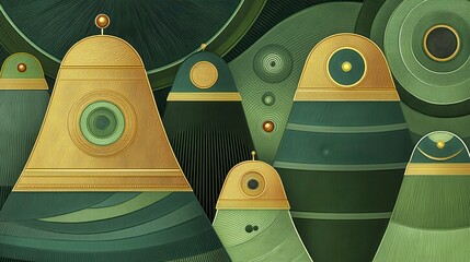 Abstract gold bells green background Fest-1 - background seamless texture