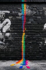 Vibrant urban artwork featuring rainbow colors and symbolic LGBTQ+ street art, celebrating diversity, love, equality, and social justice through bold, expressive, and colorful illustration.