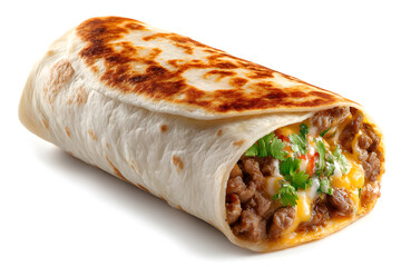 Fresh beef burrito on clean white background
