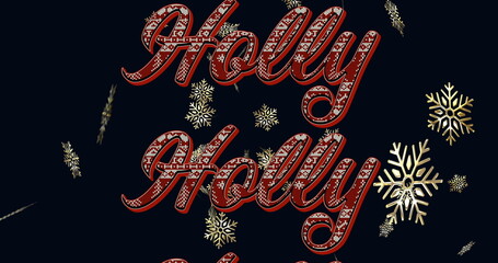 Displaying red cursive 'Holly Jolly' text on dark navy background, with gold snowflake decoration