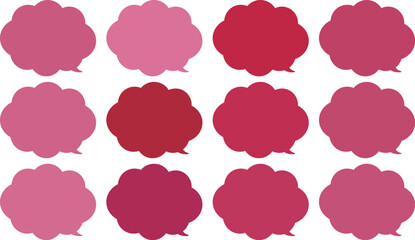 All the bubbles have a distinctive, rounded, cloud-like, or scalloped edge design. This vector image features twelve speech bubbles.