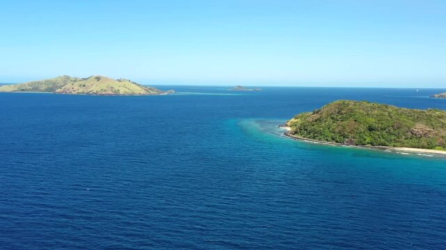 Tropical Tokoriki island resort hideaway beach in Fiji Pacific ocean corals seas 4k.

