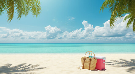 Tropical beach paradise summer vacation mockup display.