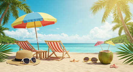 Tropical beach paradise summer vacation mockup display.