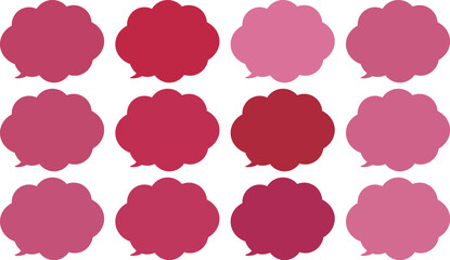 All the bubbles have a distinctive, rounded, cloud-like, or scalloped edge design. This vector image features twelve speech bubbles.