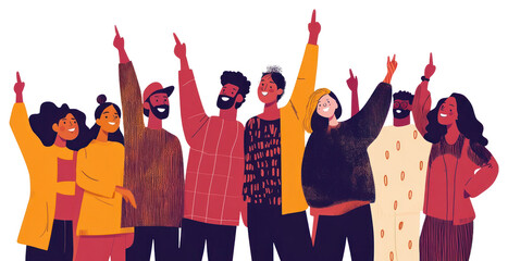 Obraz na płótnie Canvas PNG Flat illustration diverse community happy person people.