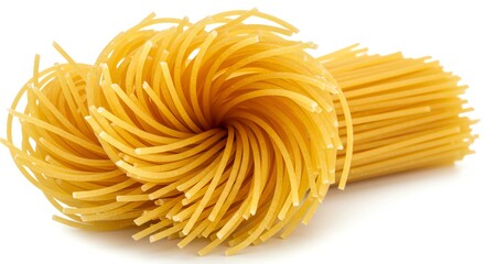 Angel Hair Pasta Nests on White Background, Close-Up Detail, Culinary Ingredient