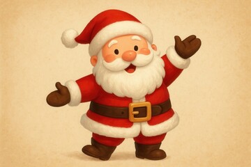 Fototapeta premium Cartoon Santa Claus pointing down with joyful expression creating festive Christmas character for holiday marketing and seasonal celebrations