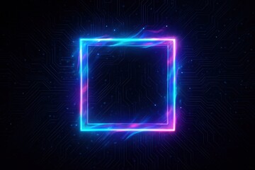 Futuristic 3D neon frame display with holographic square elements and cyberpunk aesthetic