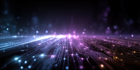Futuristic Digital Landscape with Glowing Electric Pathways

