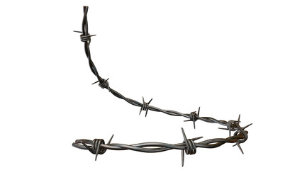 Isolated image showing two pieces of barbed wire against a solid black background in a studio shot on transparent background