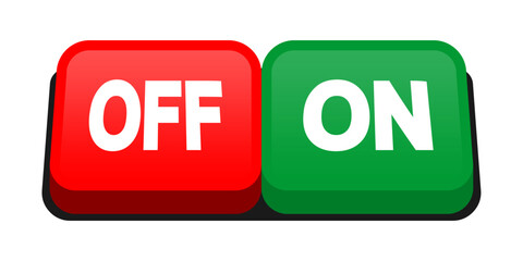 Vector Illustration of Green On and Red Off Button Icons in Flat Design for User Interface Control Elements Isolated on White