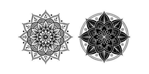 Floral Mandala Designs: Two elegant floral mandala designs showcase intricate patterns, perfect for art, meditation, or design projects, exuding serenity and visual allure.