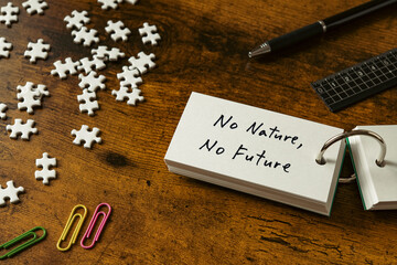 There is word card with the word No nature, No future. It is as an eye-catching image.