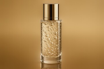 Naklejka premium Cosmetic oxygen bubbles in crystal clear serum creating luxurious skincare product visualization