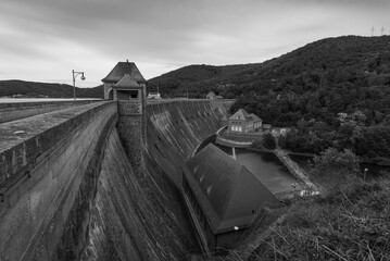 Illuminated water barrage od the Edertal near Kassel.