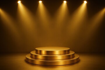 Elegant golden podium for luxury product presentation with award ceremony atmosphere