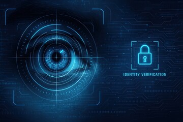 Futuristic biometric eye scanner with digital data streams and advanced security technology