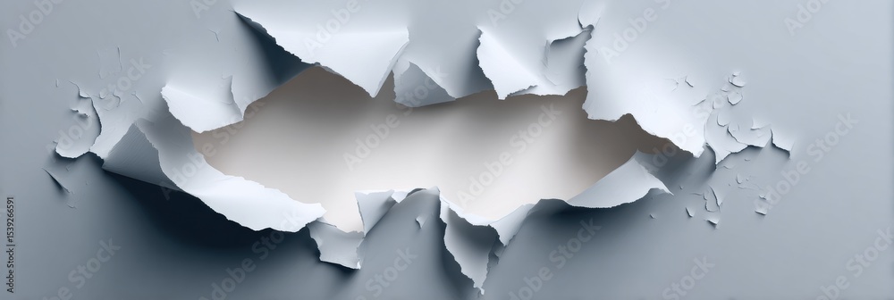 Aufkleber Paper Tearing Open to Reveal a Blank Space, Creating a Dramatic Visual Effect in a Minimalistic Setting