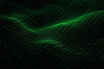 Wavy neon green digital grid representing futuristic data network and cyber connectivity