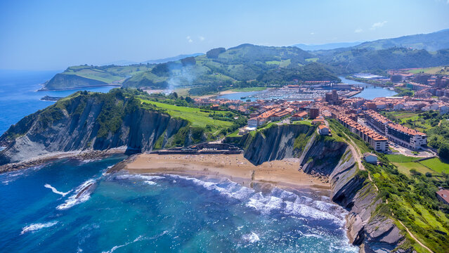 Zumaia flysch coastline embracing the bay of biscay in basque country